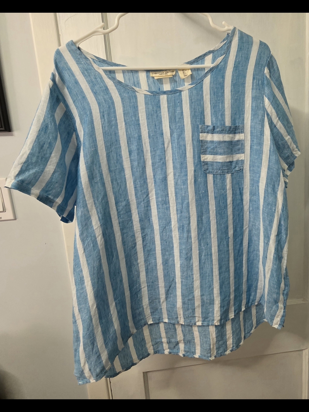 Christian Siriano Blue and White Striped Linen Top